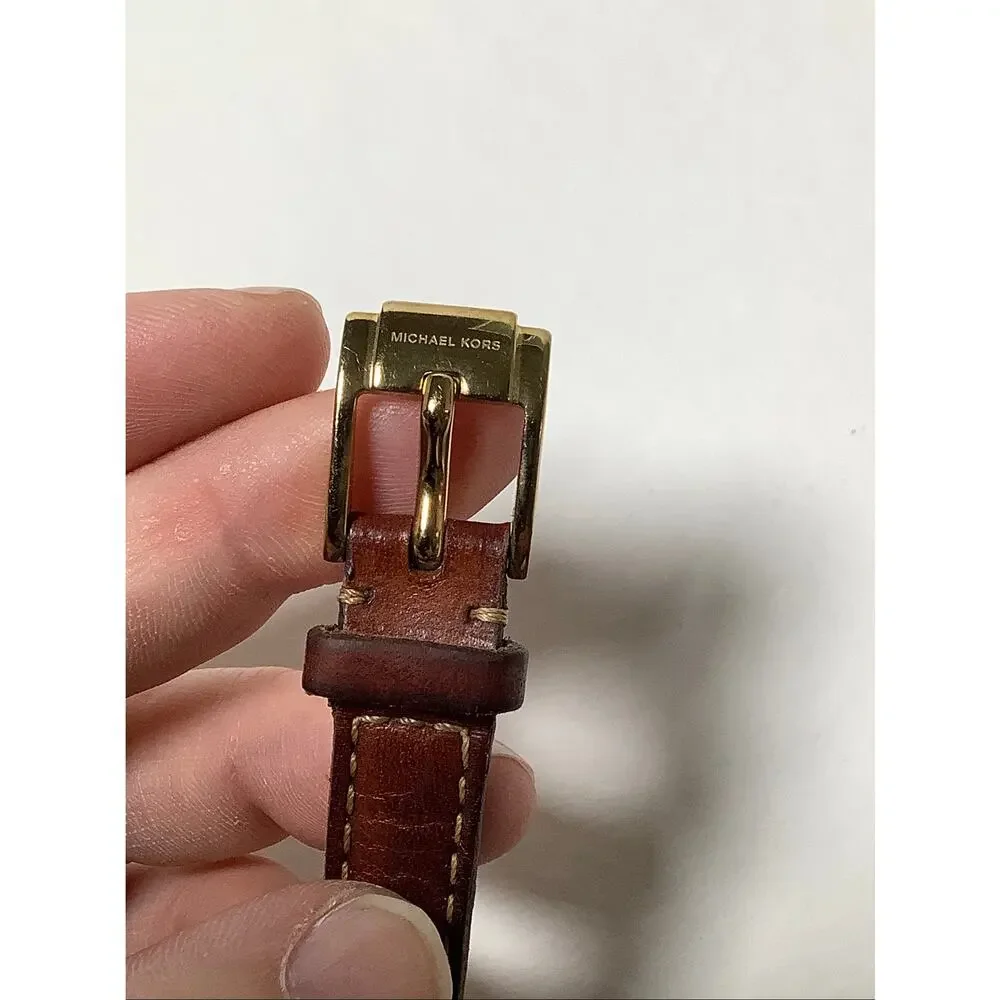 Michael Kors Women's Slim Runway Gold Dial Leather Band Double-Wrap Watch F15-15